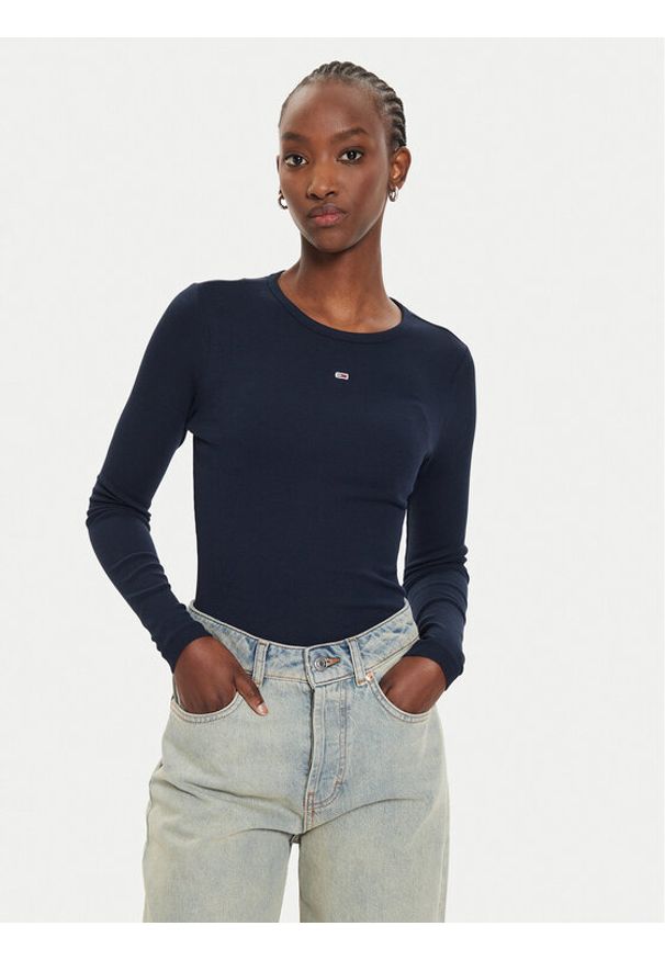 Tommy Jeans Bluzka Essential DW0DW17387 Granatowy Slim Fit. Kolor: niebieski. Materiał: bawełna