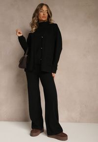 Renee - Czarny Komplet z Dzianiny z Bawełną Spodnie Kardigan i T-shirt z Golfem Ralonia. Kolor: czarny. Materiał: dzianina, bawełna #4