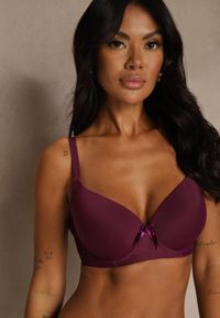 Renee - Ciemnofioletowy Biustonosz o Gładkim Wykończeniu z Kokardką Phiphise. Kolor: fioletowy. Wzór: gładki #1