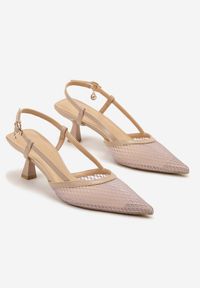 Renee - Beżowe Sandały Vices na Kaczuszce Slingback z Siateczkową Cholewką Lumevile. Zapięcie: sprzączka. Kolor: beżowy. Obcas: na szpilce. Styl: klasyczny, elegancki. Wysokość obcasa: średni #5