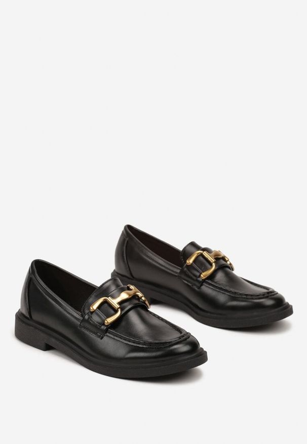 Born2be - Czarne Płaskie Mokasyny z Ozdobną Klamrą Labina. Zapięcie: klamry. Kolor: czarny. Materiał: jeans. Sezon: jesień, wiosna. Styl: elegancki