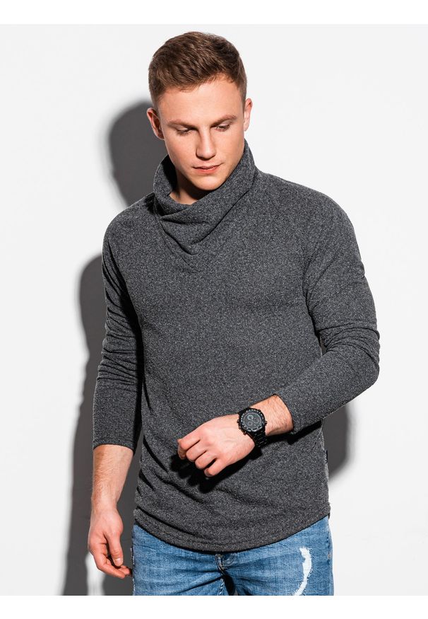 Szara bluza Ombre Clothing ze stójką, długa, z długim rękawem