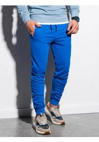 Ombre Clothing - Spodnie męskie dresowe P1005 - niebieskie - XXL. Kolor: niebieski. Materiał: dresówka. Styl: klasyczny