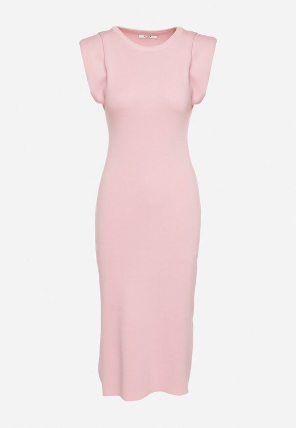 Born2be - Różowa Sukienka Bodycon z Prążkowanej Dzianiny z Rozcięciem Roleria. Okazja: na co dzień. Kolor: różowy. Materiał: dzianina, prążkowany. Długość rękawa: bez rękawów. Typ sukienki: bodycon. Styl: elegancki, casual