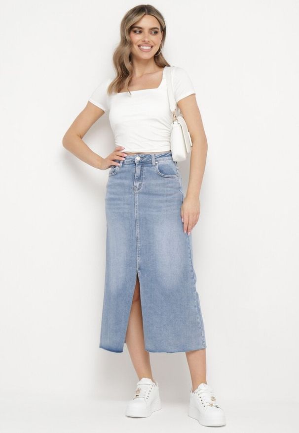 Born2be - Jasnoniebieska Jeansowa Spódnica Maxi z Wysokim Stanem Nicyela. Stan: podwyższony. Kolor: niebieski. Materiał: jeans