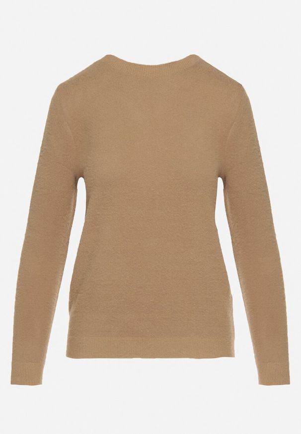 Born2be - Ciemnobeżowy Sweter z Wełną w Klasycznym Stylu Firrive. Okazja: na co dzień. Kolor: beżowy. Materiał: wełna. Styl: klasyczny