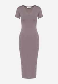 Born2be - Szara Sukienka Dopasowana Bodycon z Dekoltem w Serek Efricene. Okazja: na co dzień. Typ kołnierza: dekolt w serek. Kolor: szary. Materiał: jeans. Długość rękawa: krótki rękaw. Typ sukienki: bodycon. Styl: klasyczny, casual #4