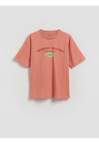 Reserved - T-shirt z nadrukiem - pastelowy róż. Kolor: różowy. Materiał: dzianina, bawełna. Wzór: nadruk