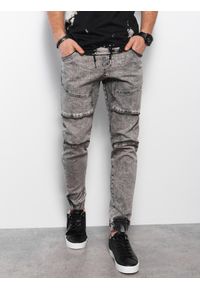 Ombre Clothing - Spodnie męskie marmurkowe JOGGERY z ozdobnymi przeszyciami - szare V4. Kolor: szary. Materiał: elastan, bawełna, jeans #1
