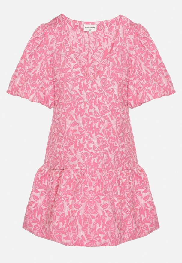 Born2be - Różowa Sukienka z Falbanką w Bombkę i Rękawami z Gumką Ninistea. Typ kołnierza: kołnierz z falbankami. Kolor: różowy. Długość rękawa: krótki rękaw. Sezon: lato. Typ sukienki: bombki. Styl: klasyczny, elegancki