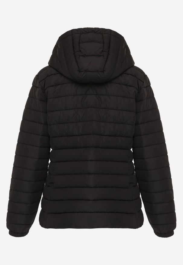 Renee - Czarna Kurtka Ozdobiona Pikowaniem Wykończona Sznurkami i Kapturem Mivissa. Okazja: na co dzień, na spacer. Kolor: czarny. Materiał: jeans. Wzór: aplikacja. Styl: casual, sportowy