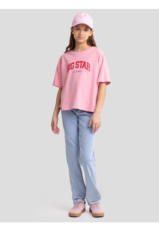 Big-Star - Koszulka dziewczęca z logo BIG STAR różowa Noera 601. Okazja: na co dzień. Kolor: różowy. Materiał: dzianina, jeans. Wzór: nadruk. Styl: sportowy, casual