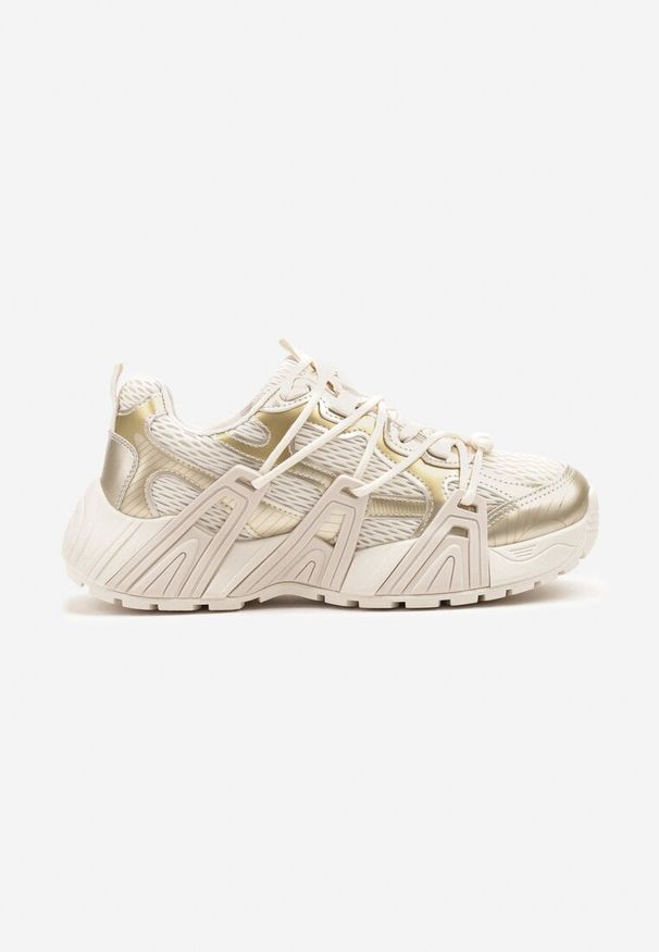 Renee - Złote Sneakersy z Designerskim Sznurowaniem Nuritha. Okazja: na co dzień. Kolor: złoty. Materiał: skóra. Obcas: na platformie