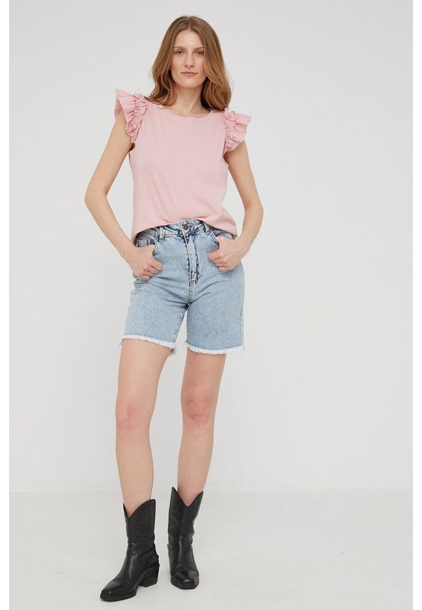 Answear Lab szorty jeansowe damskie gładkie high waist. Okazja: na co dzień. Stan: podwyższony. Kolor: niebieski. Materiał: jeans. Wzór: gładki. Styl: wakacyjny