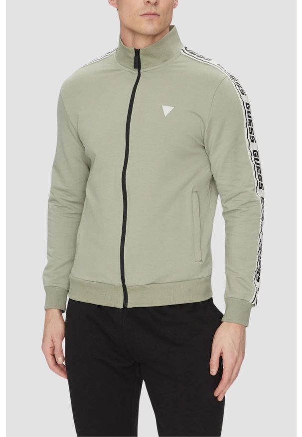 Guess - GUESS Zielona bluza męska z lampasami New Arlo. Kolor: zielony