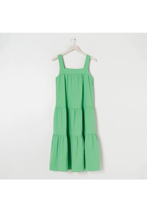 Sinsay - Sukienka maxi z marszczeniami - Zielony. Kolor: zielony. Długość: maxi