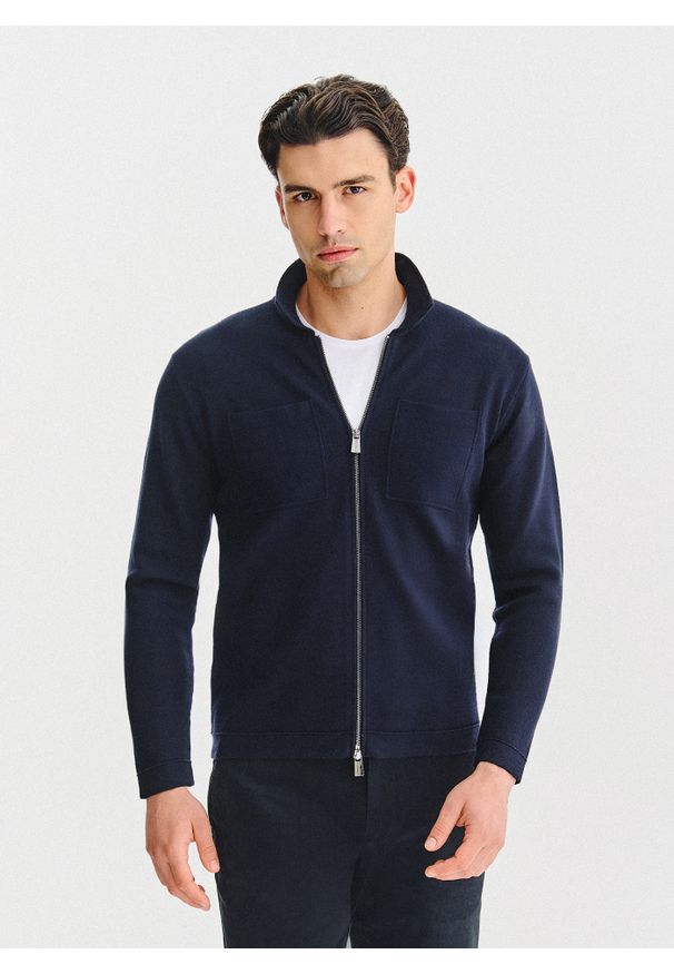 Pako Lorente - PAKO LORENTE - Rozpinany kardigan w kolorze granatowym. Okazja: na co dzień. Kolor: niebieski. Materiał: poliester, poliamid, wiskoza. Wzór: gładki. Sezon: jesień. Styl: casual