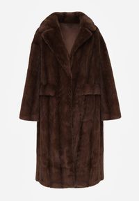 Born2be - Brązowy Płaszcz Futerko o Kroju Oversize z Kieszeniami z Klapami Namys. Okazja: na co dzień, na randkę, na spacer. Kolor: brązowy. Materiał: futro. Styl: casual #7