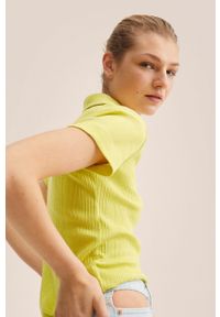 mango - Mango t-shirt Diva1 damski kolor żółty z kołnierzykiem. Okazja: na co dzień. Kolor: żółty. Materiał: włókno. Długość rękawa: krótki rękaw. Długość: krótkie. Styl: casual #7