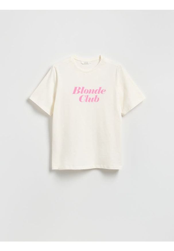 Reserved - T-shirt z nadrukiem - biały. Kolor: biały. Materiał: dzianina, bawełna. Wzór: nadruk