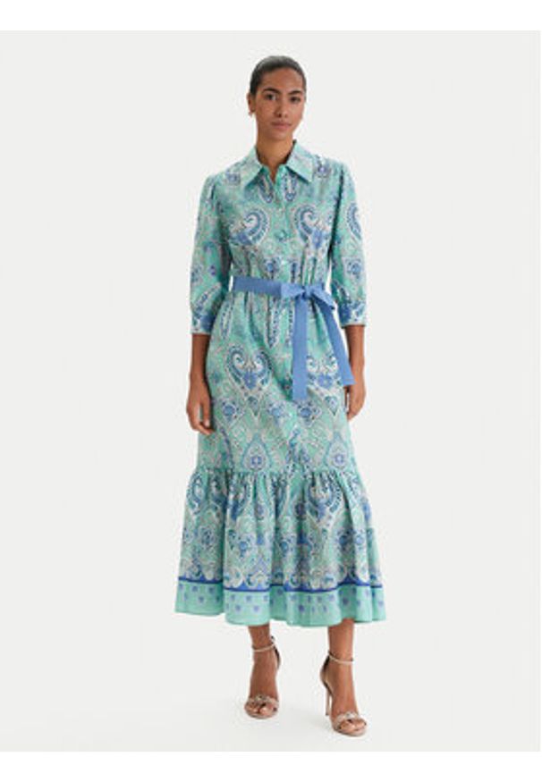 Luisa Spagnoli Sukienka koszulowa Pampa 543211 Zielony Regular Fit. Kolor: zielony. Materiał: bawełna. Typ sukienki: koszulowe