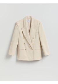 Reserved - Dwurzędowa marynarka oversize - beżowy. Kolor: beżowy. Materiał: tkanina, wiskoza #1