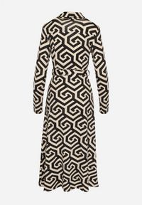 Born2be - Czarna Koszulowa Sukienka z Wiskozą Paskiem i Geometrycznym Motywem Erislevia. Okazja: na spacer, na co dzień. Typ kołnierza: dekolt w kształcie V. Kolor: czarny. Materiał: wiskoza. Długość rękawa: długi rękaw. Wzór: geometria. Typ sukienki: koszulowe. Styl: klasyczny, casual, elegancki #3