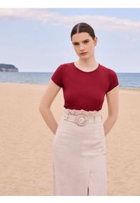 Reserved - Lniana spódnica z paskiem - beżowy. Kolor: beżowy. Materiał: len #1