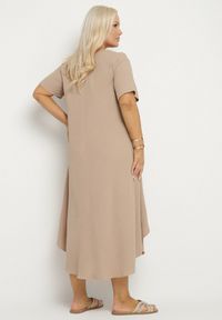 Born2be - Ciemnobeżowa Rozkloszowana Sukienka z Bawełną Elzedia. Okazja: na co dzień. Kolor: beżowy. Materiał: bawełna. Typ sukienki: rozkloszowane. Styl: elegancki, casual #6