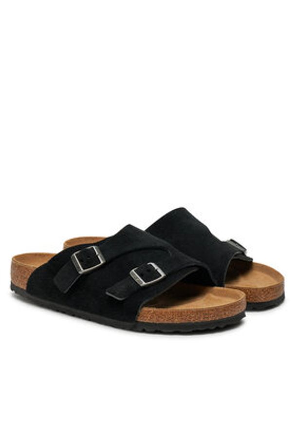 Birkenstock Klapki Zürich 1025045 Czarny. Kolor: czarny. Materiał: skóra