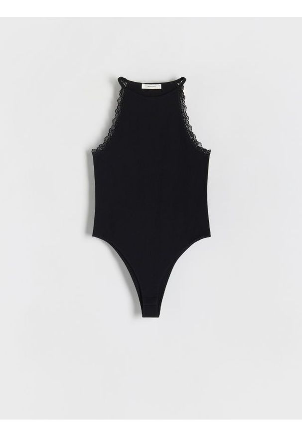 Reserved - Body slim fit - czarny. Kolor: czarny. Materiał: dzianina. Wzór: gładki