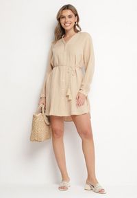 Born2be - Beżowa Sukienka Oversize z Bawełny o Prostym Kroju Koszulowym Elanistra. Okazja: na co dzień. Kolor: beżowy. Materiał: bawełna. Typ sukienki: oversize, koszulowe, proste. Styl: elegancki, casual #4