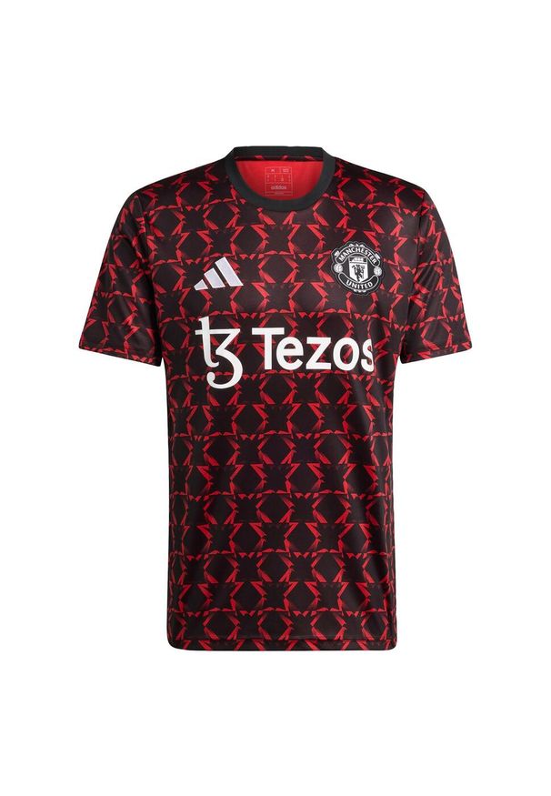 Adidas - Koszulka Manchester United Pre-Match. Kolor: czerwony, wielokolorowy, czarny. Materiał: materiał
