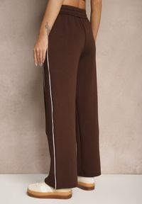 Renee - Brązowe Spodnie Dresowe z Bawełną o Szerokim Kroju High Waist z Paskami Salliara. Okazja: na co dzień. Stan: podwyższony. Kolor: brązowy. Materiał: dresówka, bawełna. Styl: elegancki, casual #4