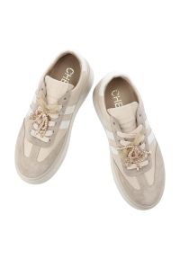 CheBello - Sneakersy damskie Chebello, sportowy fason platformowa podeszwa sznurowanie stabilna konstrukcja miękka wyściółka, beżowe, 4805_-157-431-PSK-S251. Okazja: na co dzień. Zapięcie: sznurówki. Kolor: beżowy. Materiał: skóra, tiul, jeans. Szerokość cholewki: normalna. Wzór: aplikacja. Obcas: na platformie. Styl: sportowy #8