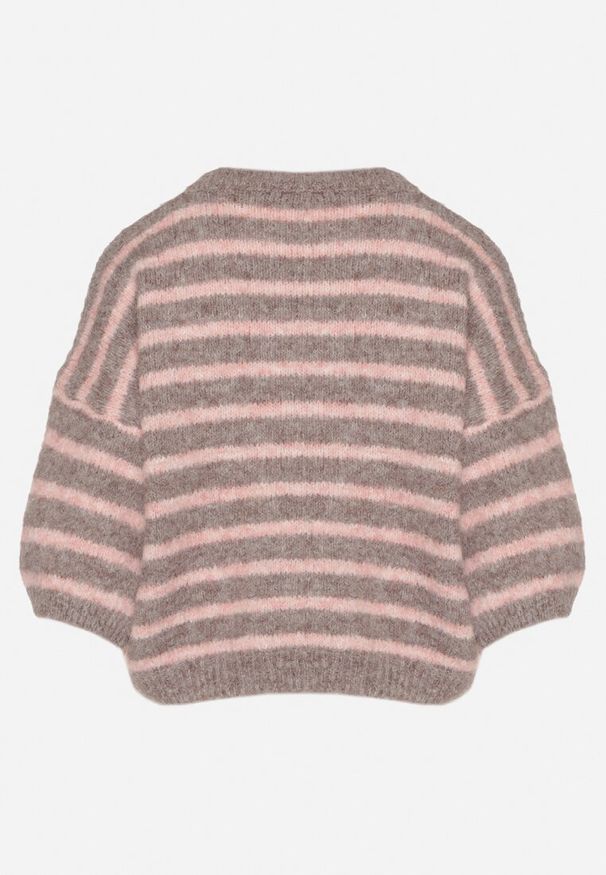 Born2be - Brązowy Sweter z Wełną i Bufiastymi Rękawami w Paski Kaonne. Okazja: na co dzień. Kolor: brązowy. Materiał: wełna. Wzór: paski. Styl: casual, elegancki