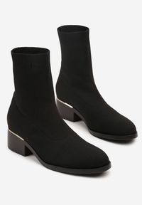 Born2be - Czarne Botki na Niskim Słupku ze Skarpetkową Cholewką Etaliss. Okazja: na spotkanie biznesowe, do pracy, na co dzień. Kolor: czarny. Materiał: jeans. Szerokość cholewki: normalna. Obcas: na słupku. Styl: klasyczny, biznesowy, casual, elegancki #3