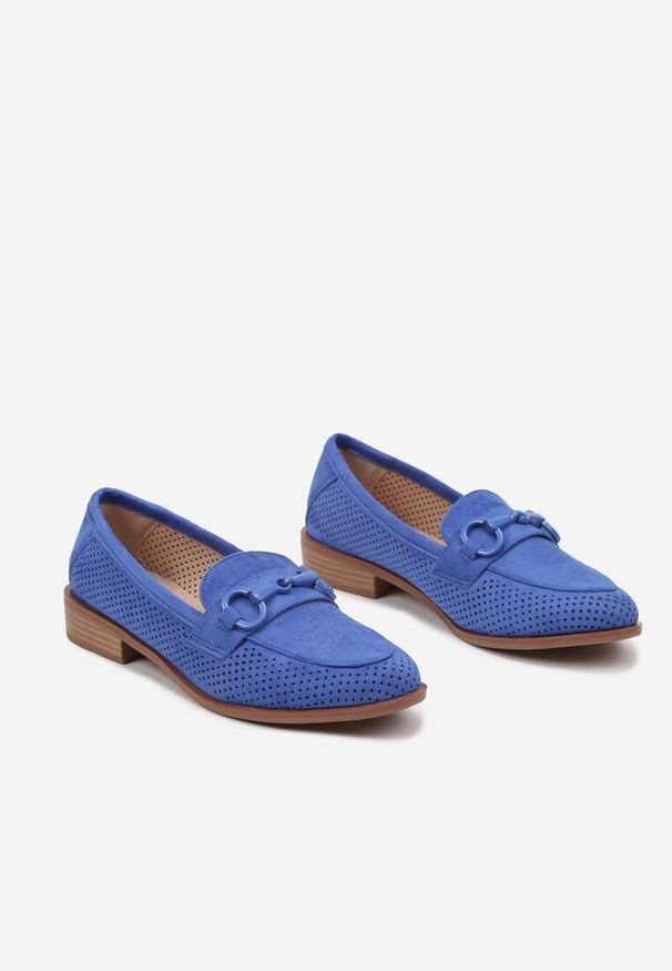 Born2be - Niebieskie Ażurowe Mokasyny Vices ze Skórzaną Wkładką Felastra. Okazja: na co dzień. Kolor: niebieski. Materiał: skóra. Wzór: ażurowy. Obcas: na obcasie. Styl: casual, elegancki, klasyczny. Wysokość obcasa: niski