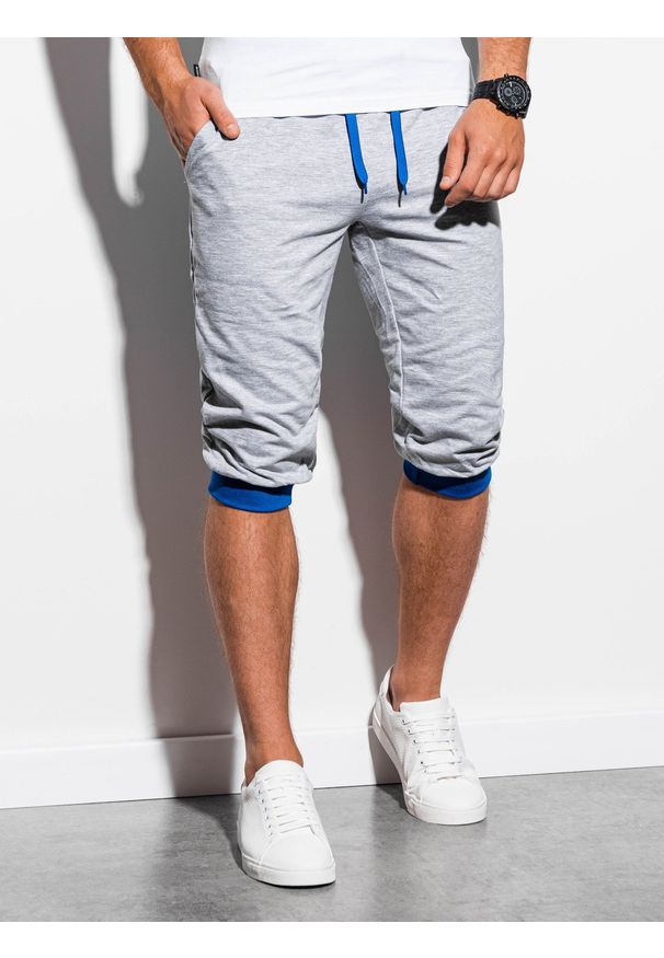 Ombre Clothing - Krótkie spodenki męskie dresowe P29 - szaro-niebieskie - XXL. Kolor: szary. Materiał: dresówka. Długość: krótkie. Styl: klasyczny