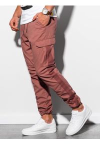 Ombre Clothing - Spodnie męskie joggery P893 - ceglaste - XL. Kolor: czerwony. Materiał: elastan, bawełna. Wzór: aplikacja #3