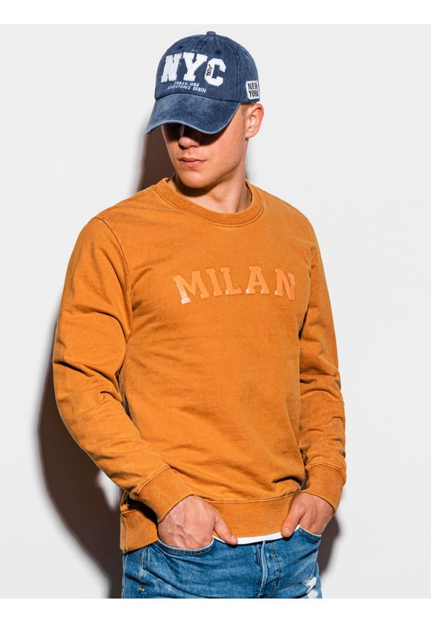 Pomarańczowa bluza Ombre Clothing klasyczna, z nadrukiem, bez kaptura
