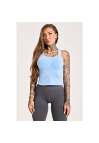 GYM GLAMOUR - Stanik fitness cardio damski Gym Glamour compress long baby. Kolor: niebieski. Sport: fitness