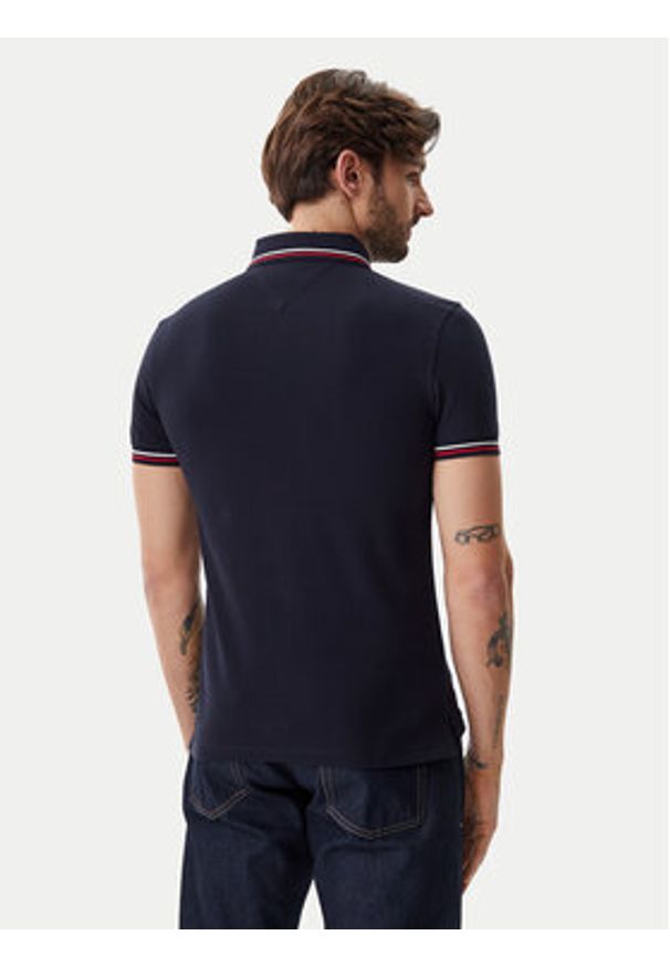 TOMMY HILFIGER - Tommy Hilfiger Polo Tipped MW0MW37346 Granatowy Slim Fit. Typ kołnierza: polo. Kolor: niebieski. Materiał: bawełna