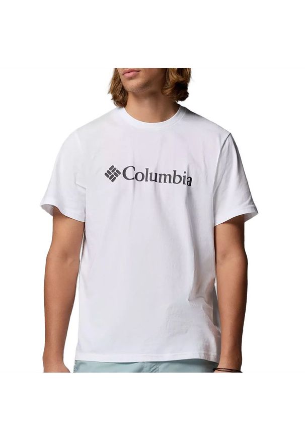 columbia - Koszulka męska Columbia CSC Basic Logo 2155001100 - biała. Kolor: biały. Materiał: bawełna. Długość rękawa: krótki rękaw. Długość: krótkie