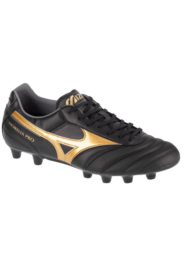 Buty piłkarskie Mizuno Morelia Pro FG. Zapięcie: sznurówki. Kolor: czarny, wielokolorowy, żółty. Materiał: guma, tkanina, materiał, skóra, syntetyk. Szerokość cholewki: normalna. Sport: piłka nożna