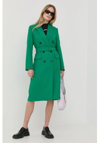 Karl Lagerfeld płaszcz damski kolor zielony przejściowy dwurzędowy. Okazja: na co dzień. Kolor: zielony. Styl: klasyczny, casual
