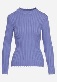 Born2be - Niebieski Prążkowany Sweter z Bawełną Mevin. Okazja: na co dzień. Kolor: niebieski. Materiał: bawełna, prążkowany. Styl: elegancki, casual #4