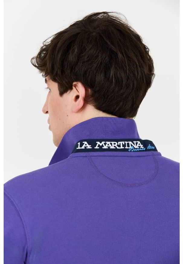 La Martina - LA MARTINA Fioletowe męskie polo z małym logo, Rozmiar XXL. Typ kołnierza: polo. Kolor: fioletowy