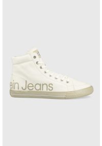 Calvin Klein Jeans trampki męskie kolor biały. Nosek buta: okrągły. Zapięcie: sznurówki. Kolor: biały. Materiał: materiał, guma. Szerokość cholewki: normalna