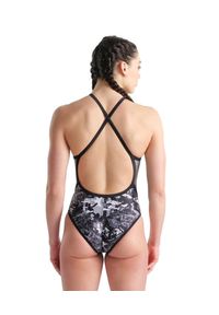Strój Kąpielowy Arena W Icons Swimsuit Fast Back Allover. Kolor: szary. Wzór: aplikacja, paski, nadruk